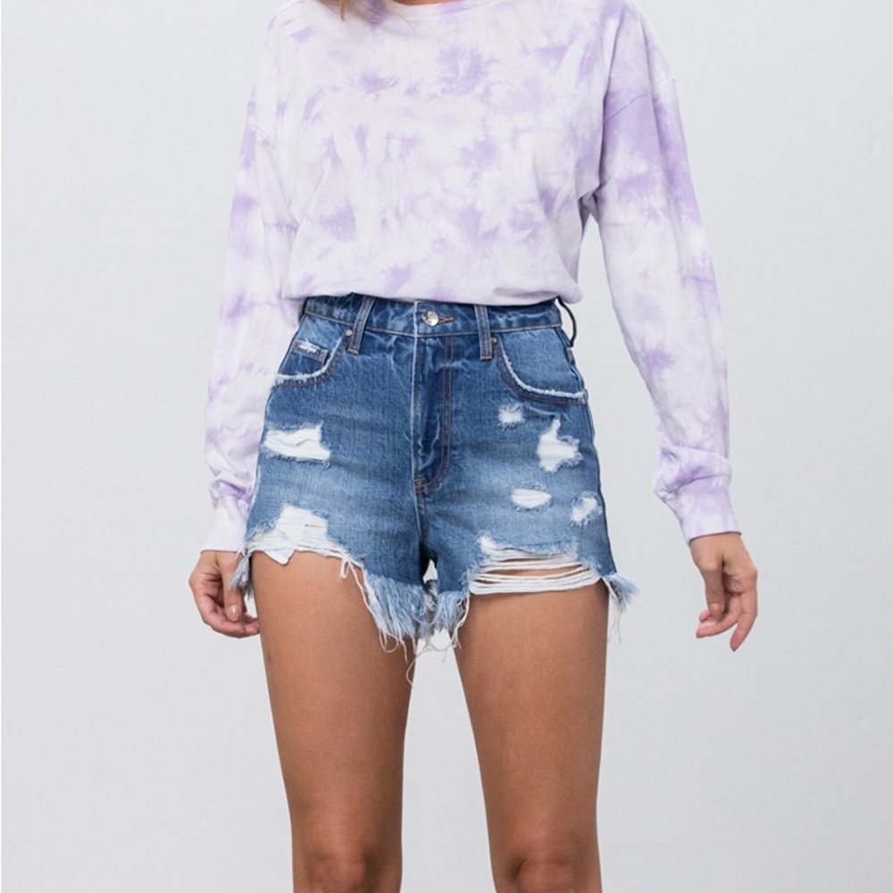 Distressed Medium Wash Denim Jean Shorts